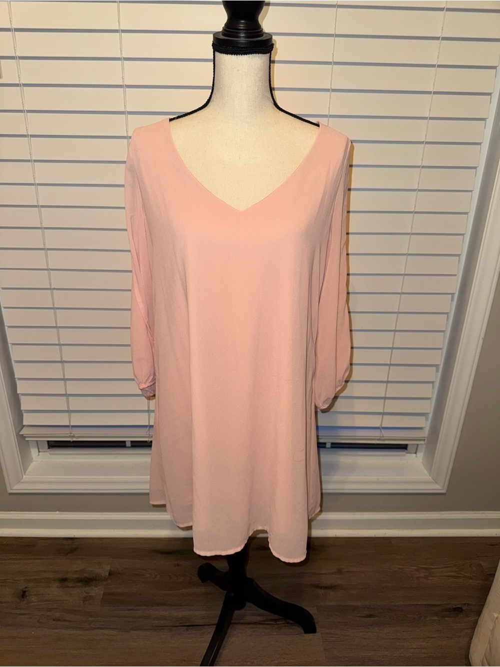 Velvet Pale Blush V-Neck Shift Dress